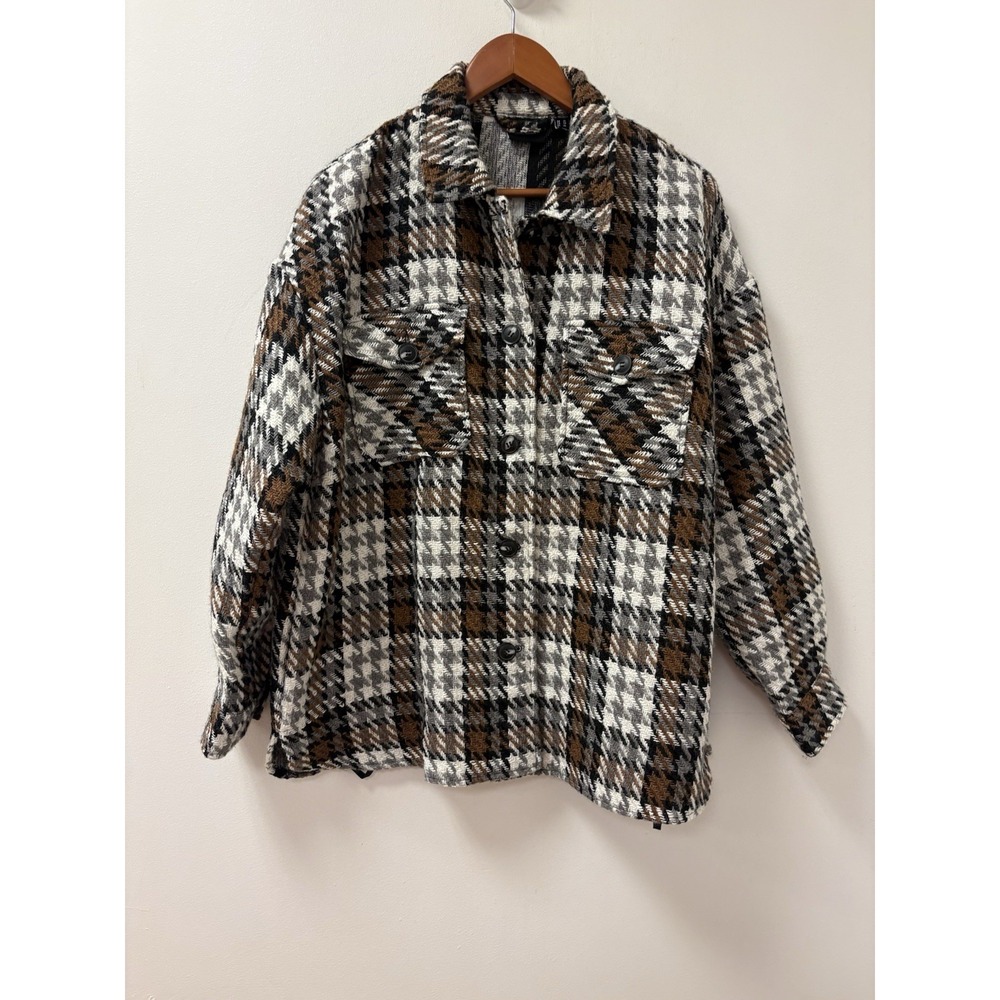 Vero Moda Long Sleeve Brown & Black Plaid Check Blazer Jacket Women's Size XL